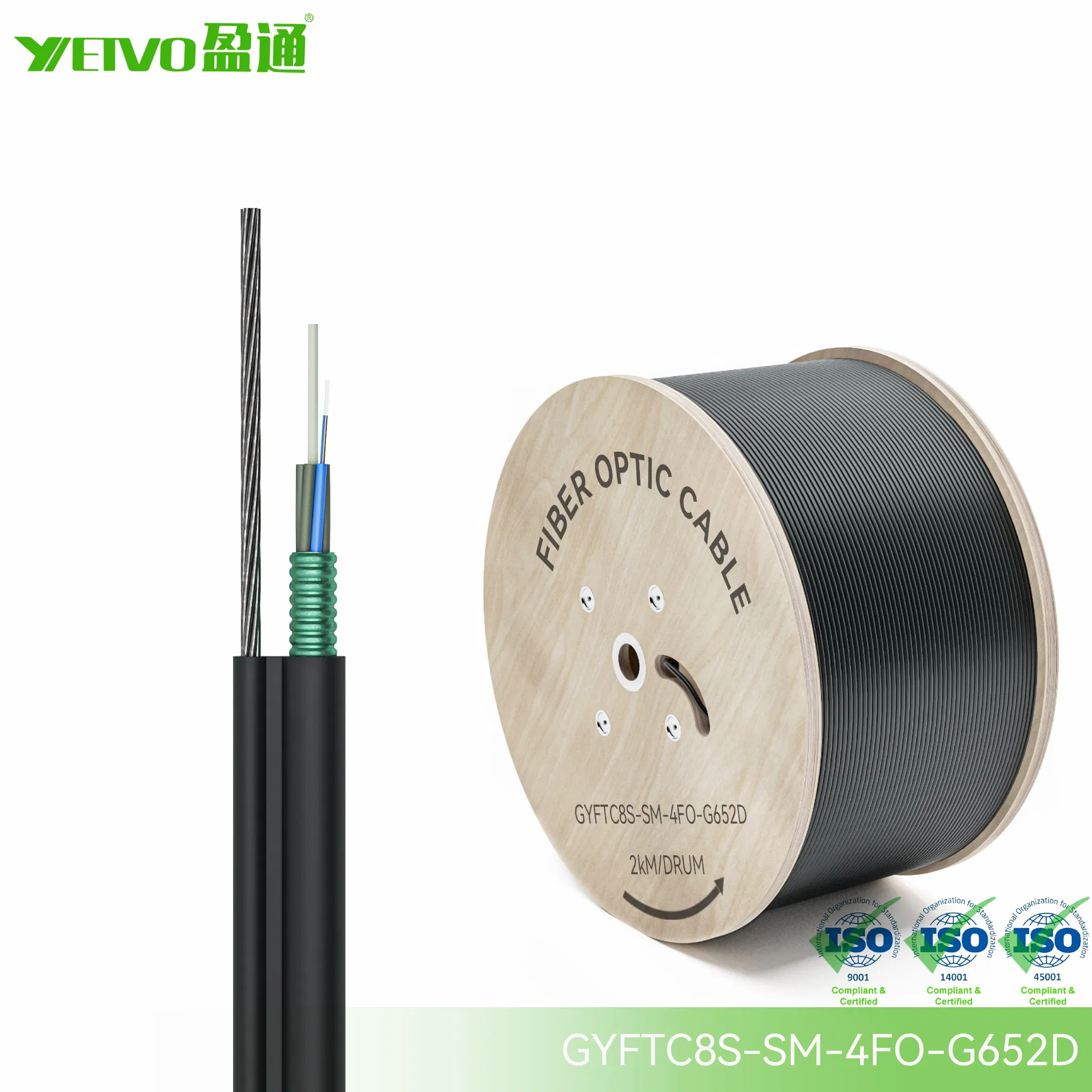 Heavy Duty Gyftc8s Loose Tube Fiber Optic Cable with Steel Supporting Wire