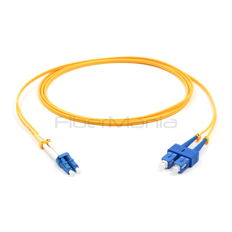 LC UPC to SC UPC Duplex OS2 Single Mode 2.0mm / 3.0mm Fiber Optic Patch Cable OFNR Yellow 1M / 3FT for FTTH Network Cabling and Data Center