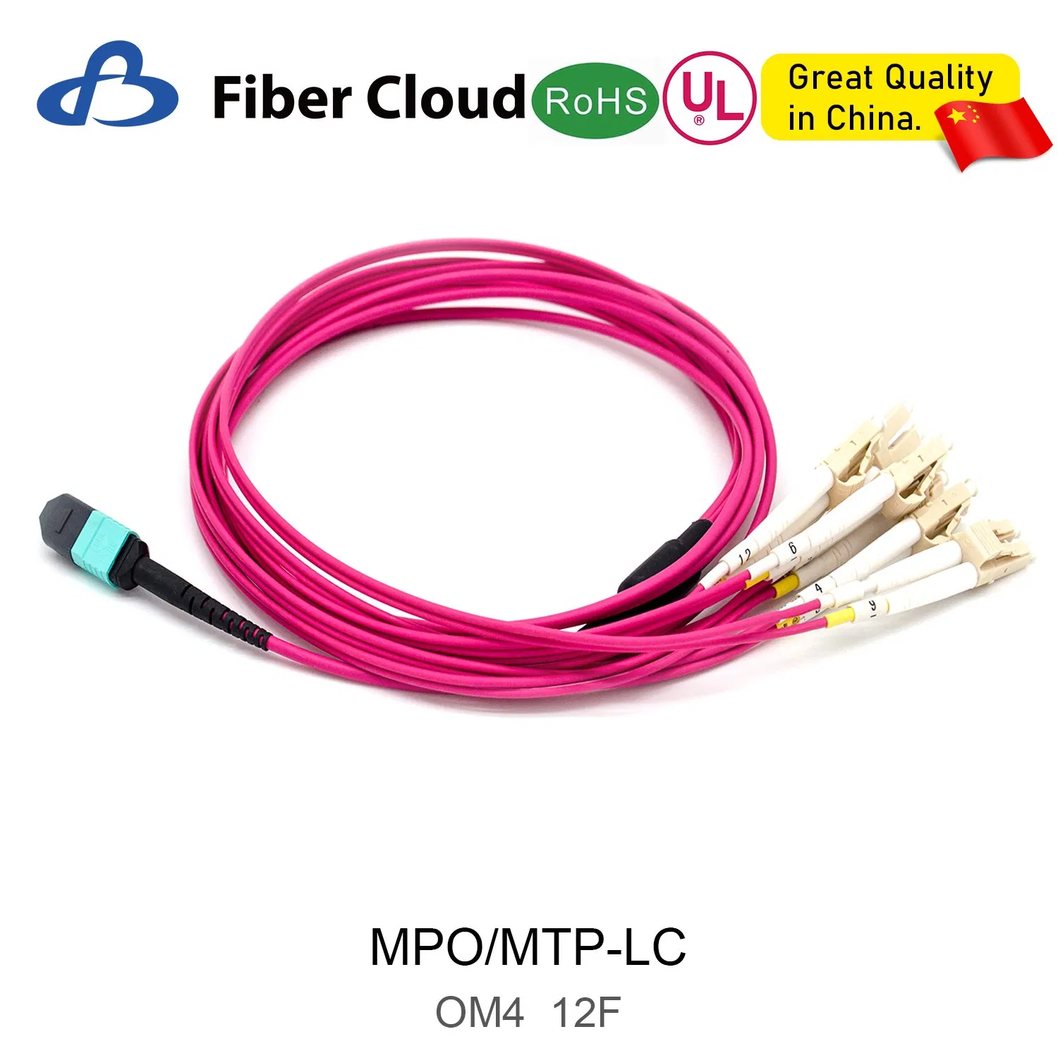 12f 40-100g Sm/Om3/Om4 2m-50m FTTH MTP/MPO Breakout Fanout Jumper Cable Duplex MPO-LC Fiber Optic Patch Cord