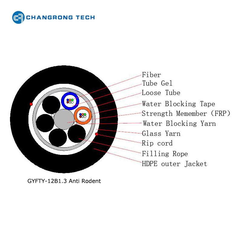 OEM 12core 36core 96core Underground Duct Fiber Optic Cable GYFTY Anti Rodent
