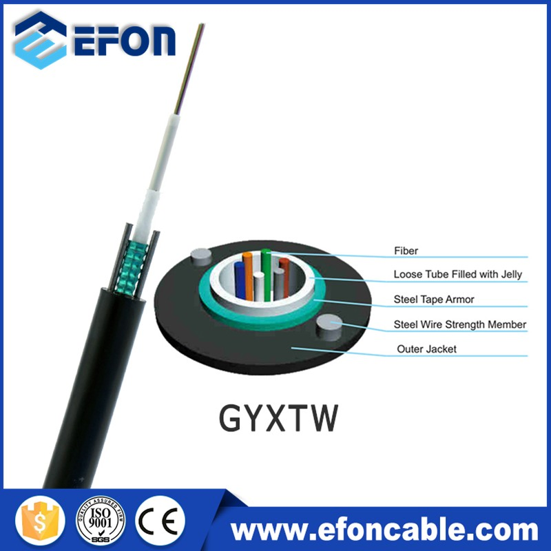 Anti Rodent Underground Cable Steel Tape Armored 2-12 Fibers Unitube Outdoor Fiber Optic Cable GYXTW