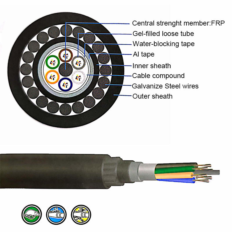 GYTA33 12 24 36 48 Core Steel Wire Direct Burial Armored Submarine Fiber Optic Cable