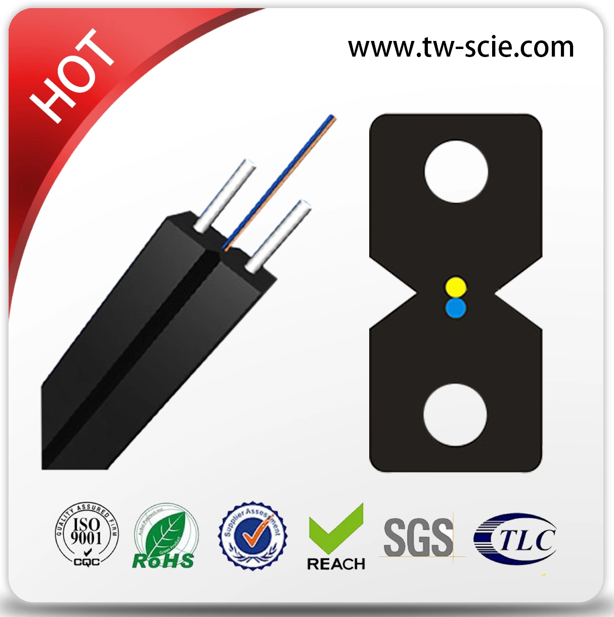 1, 2 Core FTTH Indoor Drop Wire Fiber Optic Cable Optical Fiber Cable