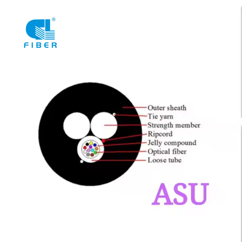 Asu Gyffy 1 to 24 Core Hybrid Fiber Power Cable 2 FRP Self-Supporting Fiber Optic Drop Cable