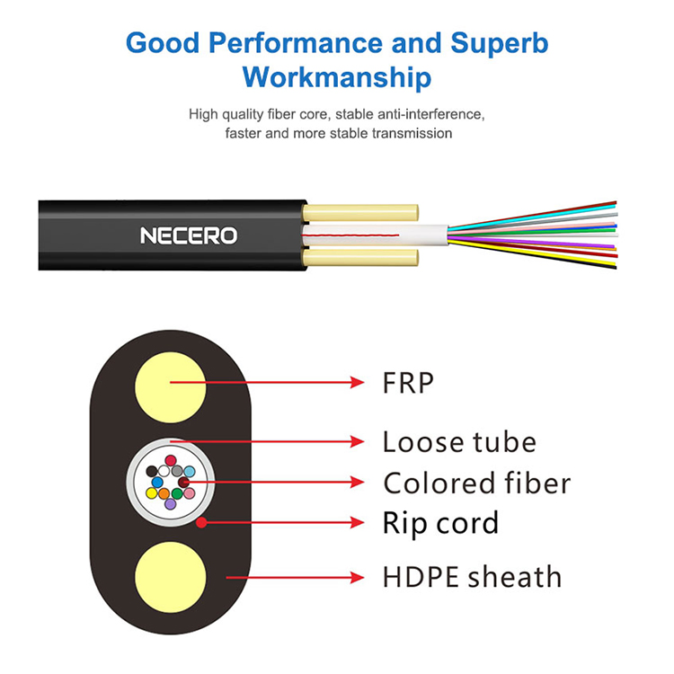 Outdoor 1/2/4/6/8/12cores Single/Mulit Mode FTTH Fiber Optic/Optical Communication Flat Drop Cable with Anatel Certificate