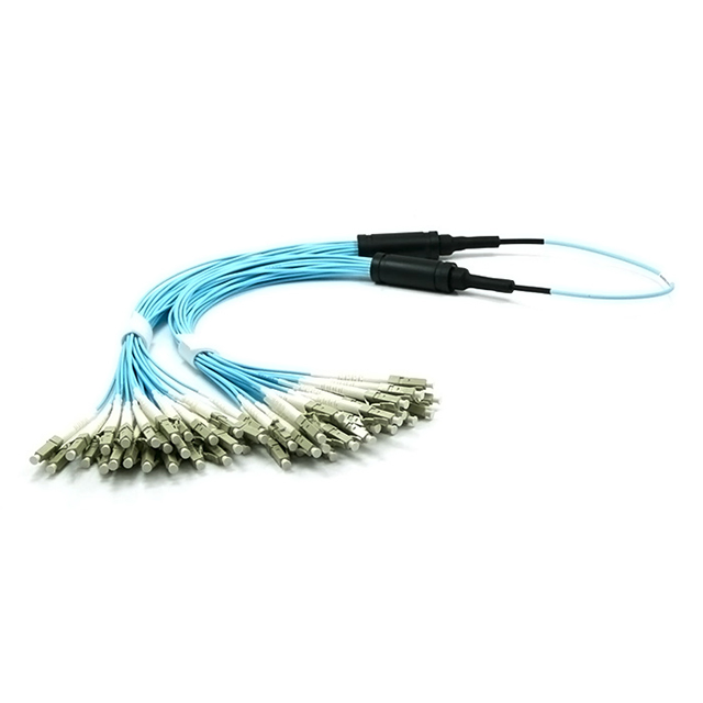 LC/UPC 24 Core OM3 50/125 Breakout Fiber Optic Cable, Aqua MMF, VCSEL Optimized, High Density Multi-Core Cable for 10G Data Center &amp; Structured Cabling