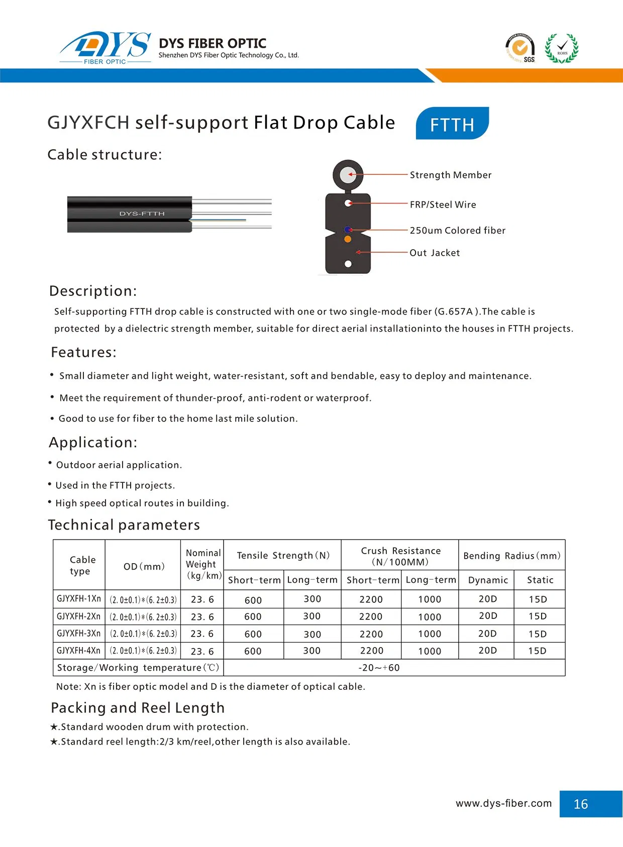 GJYXFCH Outdoor FTTH Fiber Drop Cable Self Supporting Optical Fiber Cable