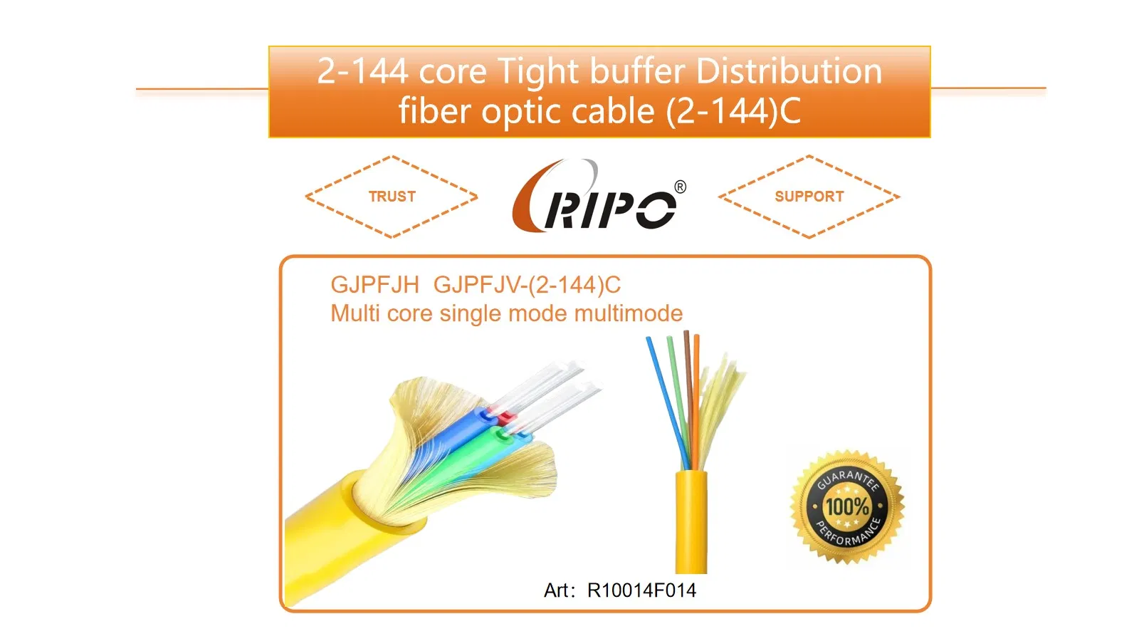 2-144 Core Sm/mm Tight Buffer Distribution Fiber Cable