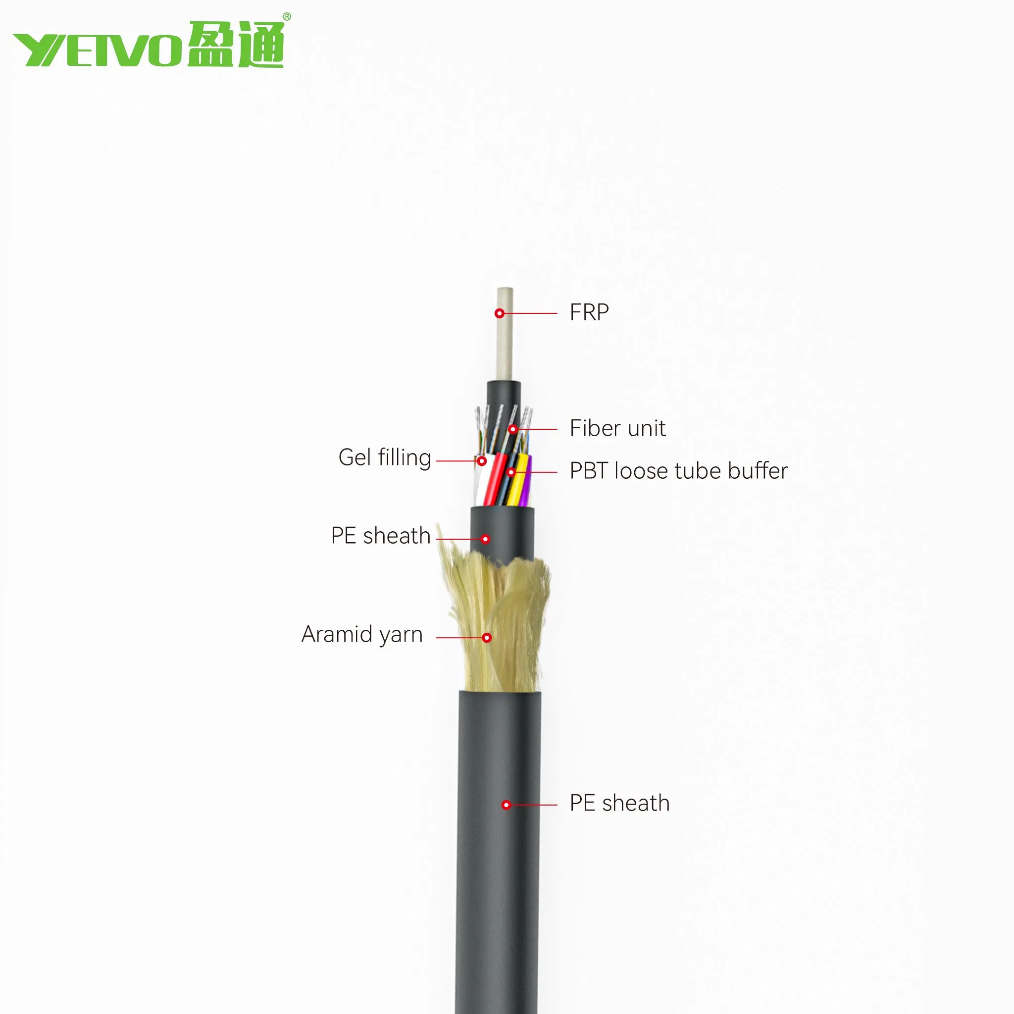 ADSS 12/24/48/72/96/144 Core G652D Optical Fiber Cable Span 150m Double Sheath