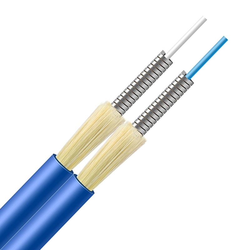 Armored Duplex Fiber Optic Cable 2 Core OS2 Single Mode Indoor Steel Tube Anti-Rodent Crush Resistant Tight Buffered Cable GJSFJBV