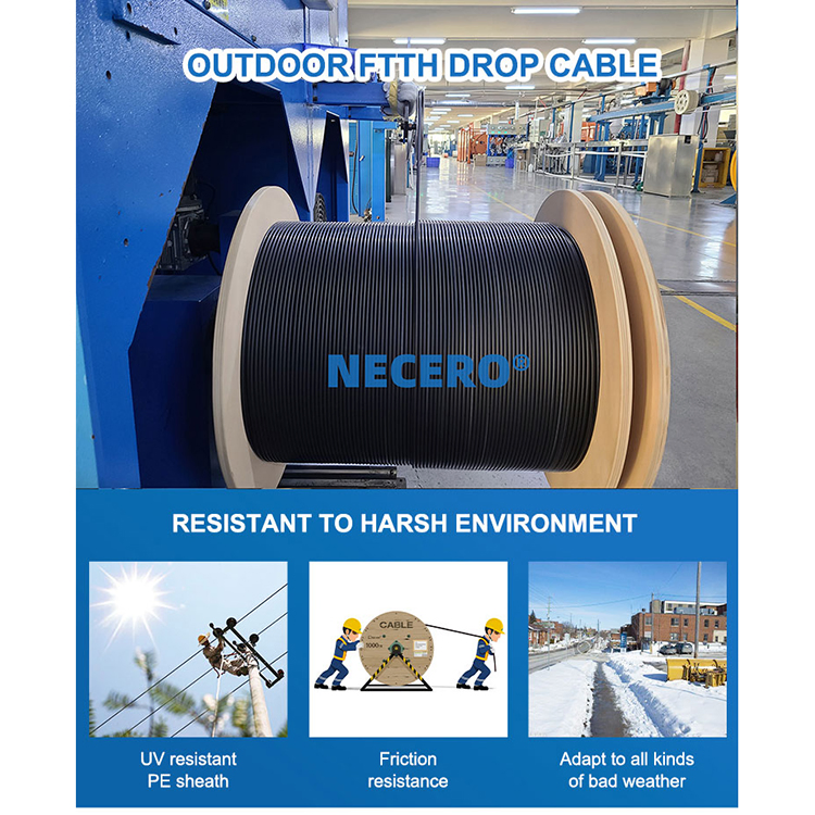Outdoor 1/2/4/6/8/12cores Single/Mulit Mode FTTH Fiber Optic/Optical Communication Flat Drop Cable with Anatel Certificate