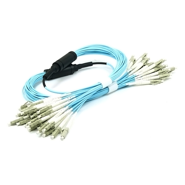 LC/UPC 24 Core OM3 50/125 Breakout Fiber Optic Cable, Aqua MMF, VCSEL Optimized, High Density Multi-Core Cable for 10G Data Center &amp; Structured Cabling
