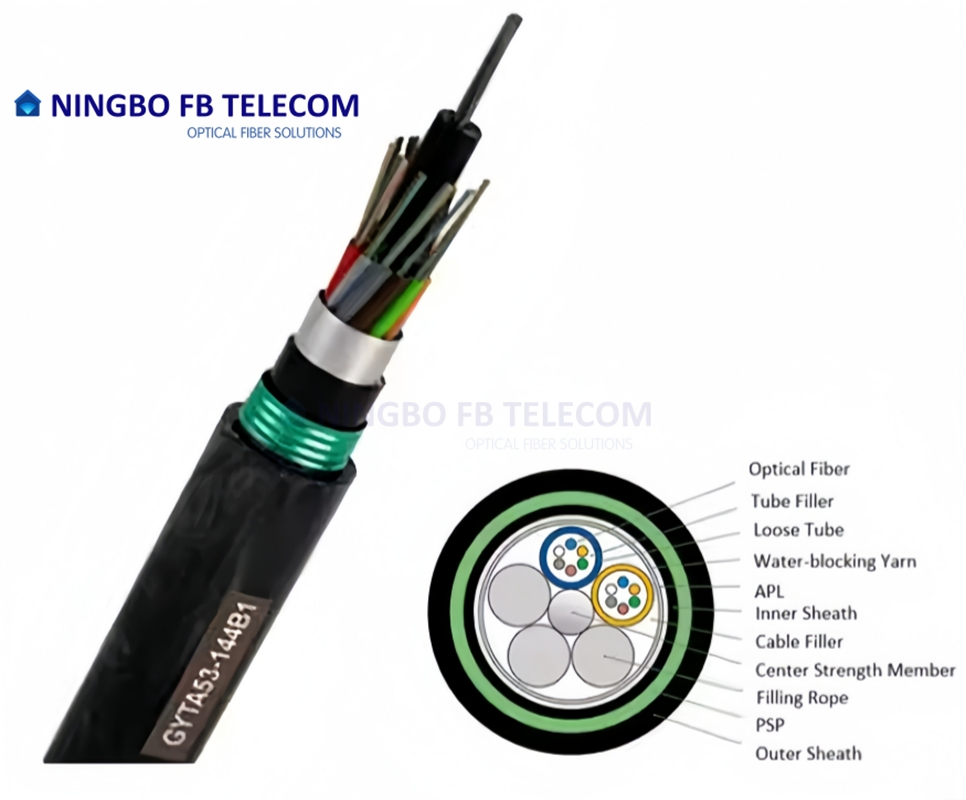 GYTA53 2-144 Core Communication Underground Single Mode Fiber Optic Cable Price