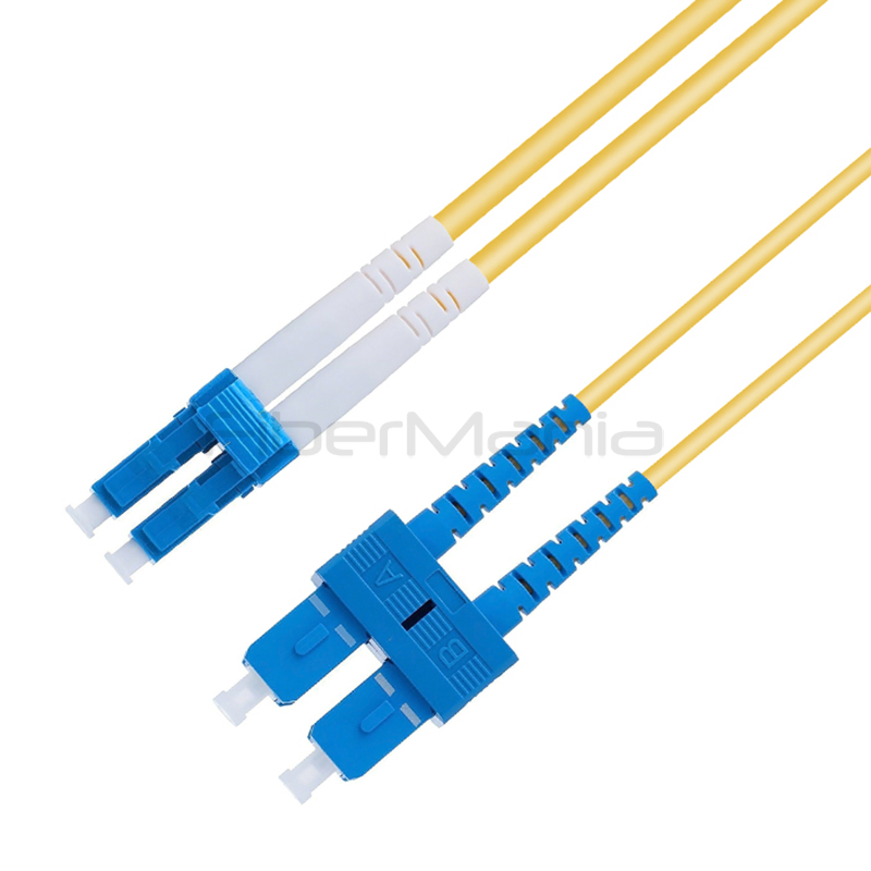 LC UPC to SC UPC Duplex OS2 Single Mode 2.0mm / 3.0mm Fiber Optic Patch Cable OFNR Yellow 1M / 3FT for FTTH Network Cabling and Data Center