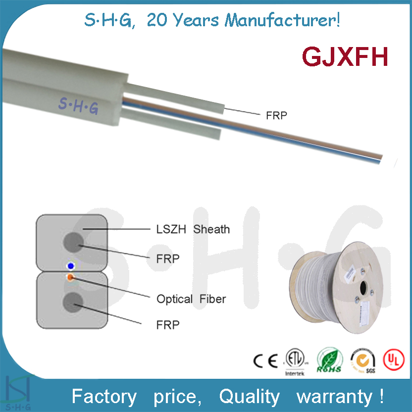 Hot Sale Factory Price 1/2/4 Cores Fibers Flat Indoor All Dielectric FRP FTTH Drop Fiber Optic Cable (GJXFH)