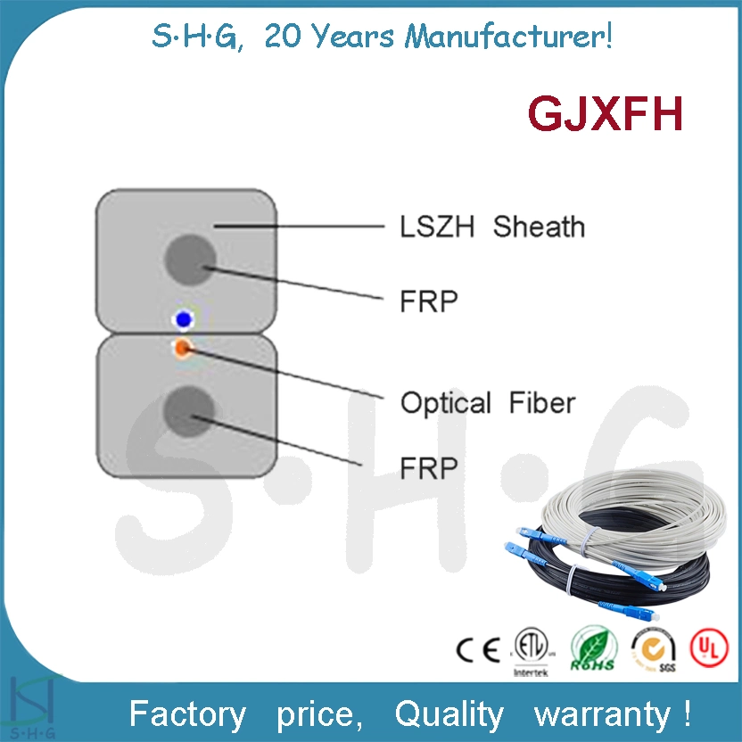 Hot Sale Factory Price 1/2/4 Cores Fibers Flat Indoor All Dielectric FRP FTTH Drop Fiber Optic Cable (GJXFH)