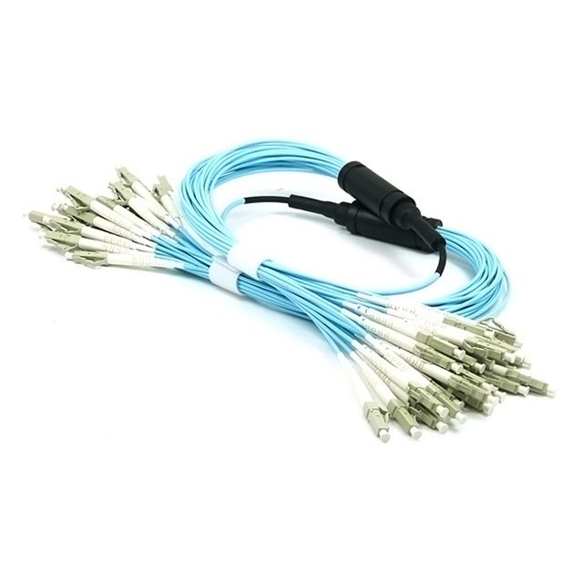 LC/UPC 24 Core OM3 50/125 Breakout Fiber Optic Cable, Aqua MMF, VCSEL Optimized, High Density Multi-Core Cable for 10G Data Center &amp; Structured Cabling