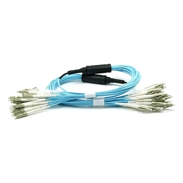 LC/UPC 24 Core OM3 50/125 Breakout Fiber Optic Cable, Aqua MMF, VCSEL Optimized, High Density Multi-Core Cable for 10G Data Center &amp; Structured Cabling