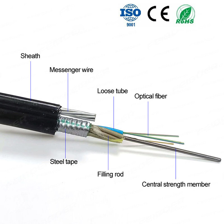 Manufacturer of 4 6 8 12 24 48 96 Core Steel Wires Self-Supporting Aerial Optical Drop FTTH Fiber Optic Cable GYTC8S