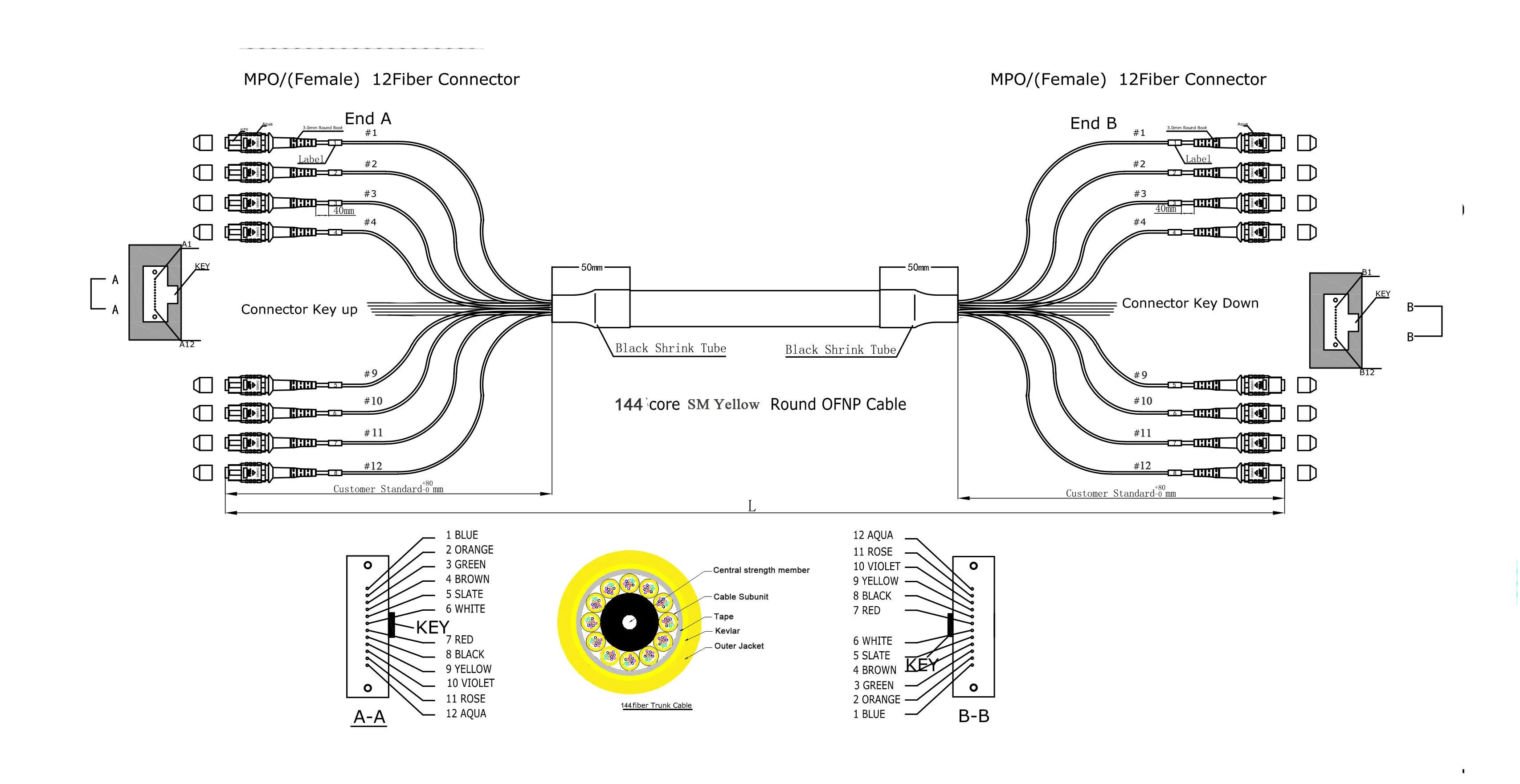 Kexint Data Center Cabling Sm MTP MPO 40g/100g Fiber Optical Patch Cord 72 / 144 Core Cable