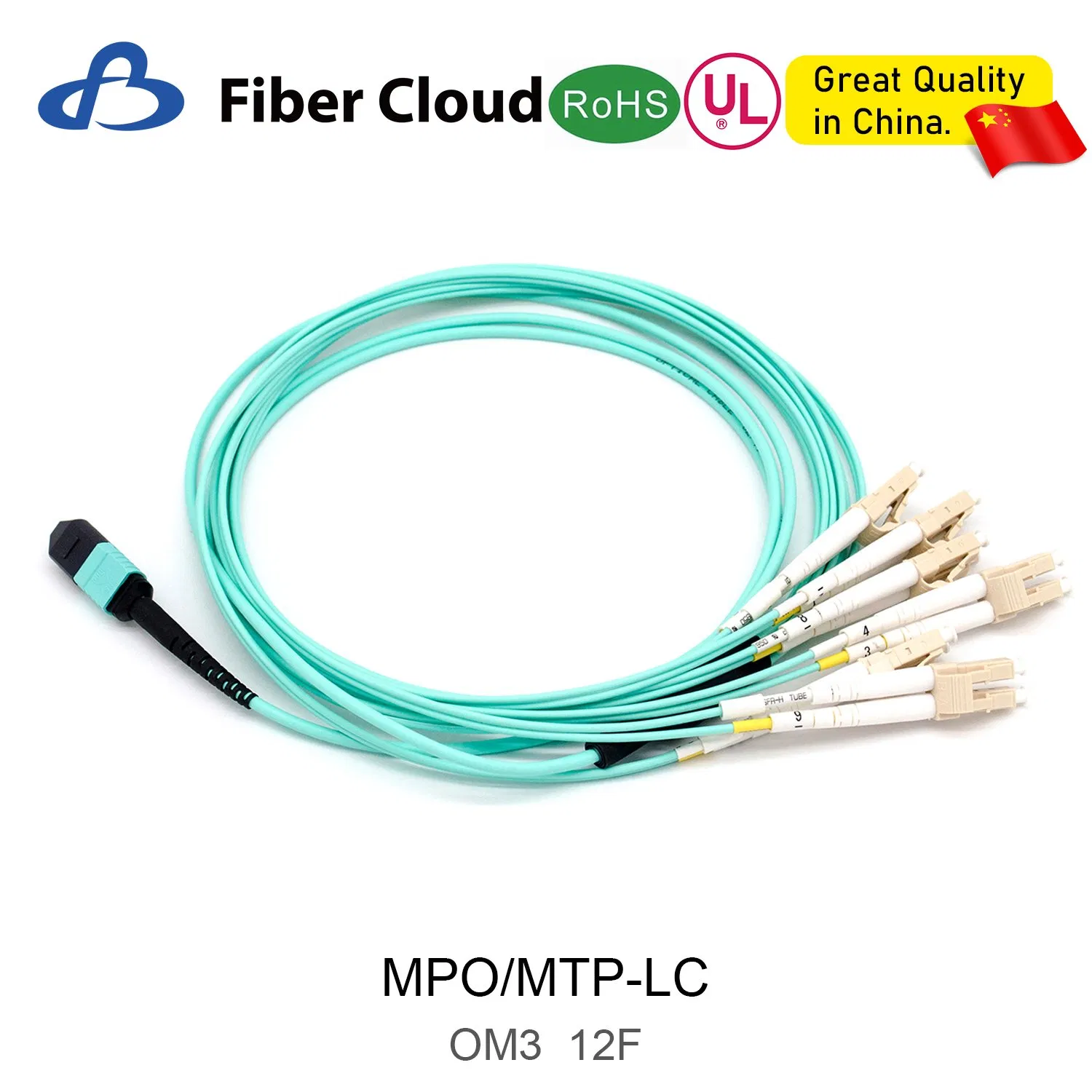 12f 40-100g Sm/Om3/Om4 2m-50m FTTH MTP/MPO Breakout Fanout Jumper Cable Duplex MPO-LC Fiber Optic Patch Cord