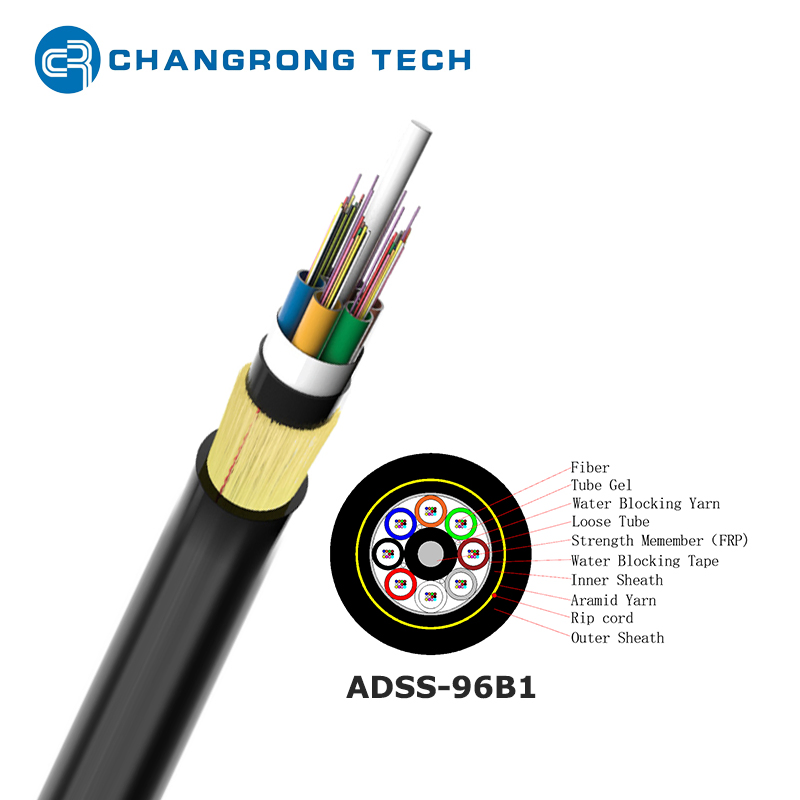 Aerial Long Span Aramid Kevlar PE at Jacket Fiber Optic ADSS Cable