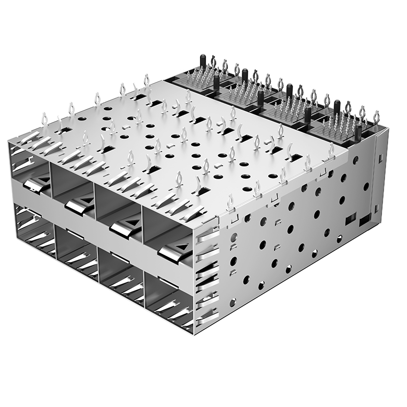 1658390-2 2170286-1 Right Angle Press-Fit Shielded Ganged 2x4 SFP Receptacle Cage