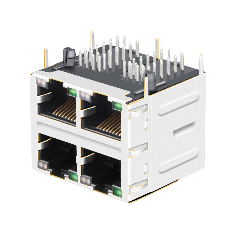 2x1 2x2 2x4 2x6 2x8 Port 100/1000/2.5G/5G/10G Base-T Cat5 Cat5e Cat6 Cat6a PCB Stacked Integrated Connector RJ45 Magnetic Jack