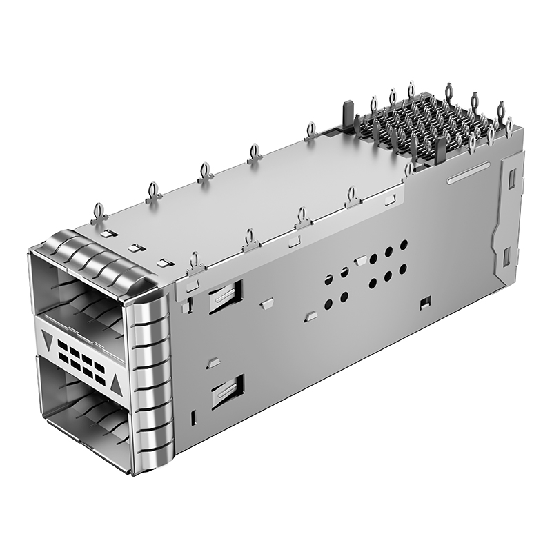 2227224-3 TE Compatible Through Hole 76P 2x1 Ports Press-Fit EMI Shielded ZQSFP+ Cage With Light Pipe