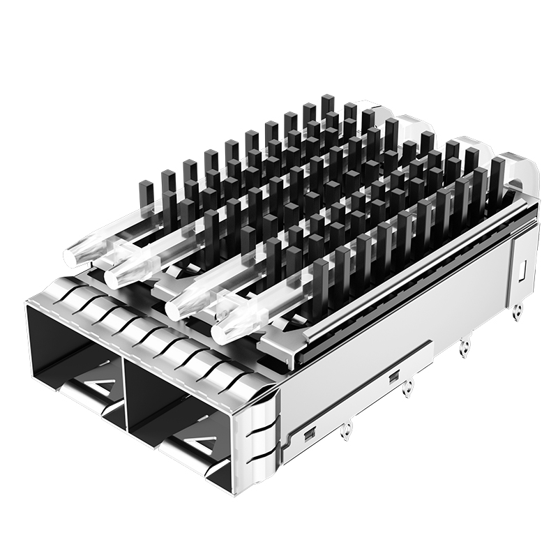 2198226-2 TE Compatible Ganged 1x2 Ports Light Pipe Press-Fit SFP+ Cage With Heatsink