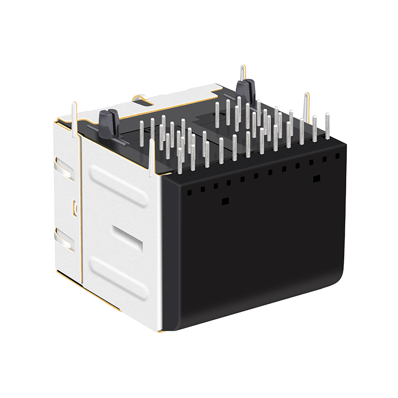 JX20-0252NL 2X2 Port Led Light 8P8C Integrated Magnetic Modular Magjack RJ 45 Connector Jacks