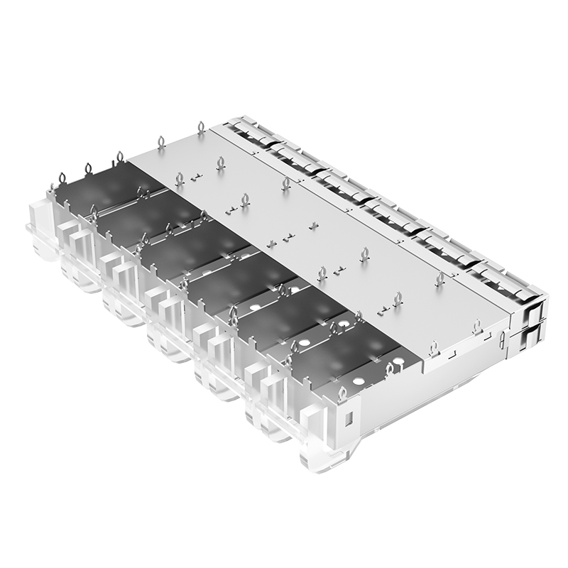 2007250-1 TE Compatible Ganged 1x6 Ports EMI Shielded Press-Fit SFP+ Cage With Light Pipe