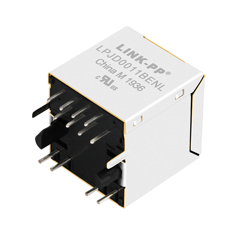 RV1-12108K1A 10/100 Base-t Vertical Top Entry Ethernet Magnetic RJ45 Connector With Leds