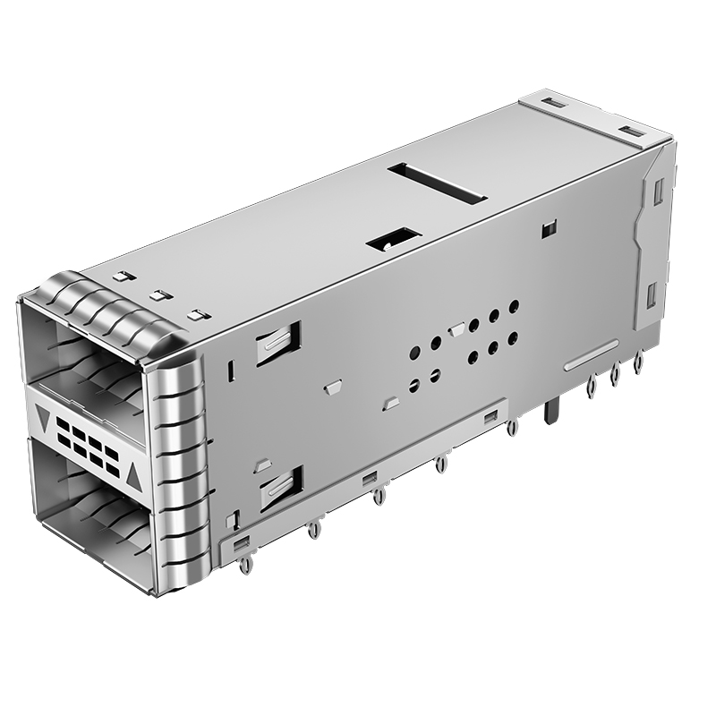 2227224-3 TE Compatible Through Hole 76P 2x1 Ports Press-Fit EMI Shielded ZQSFP+ Cage With Light Pipe