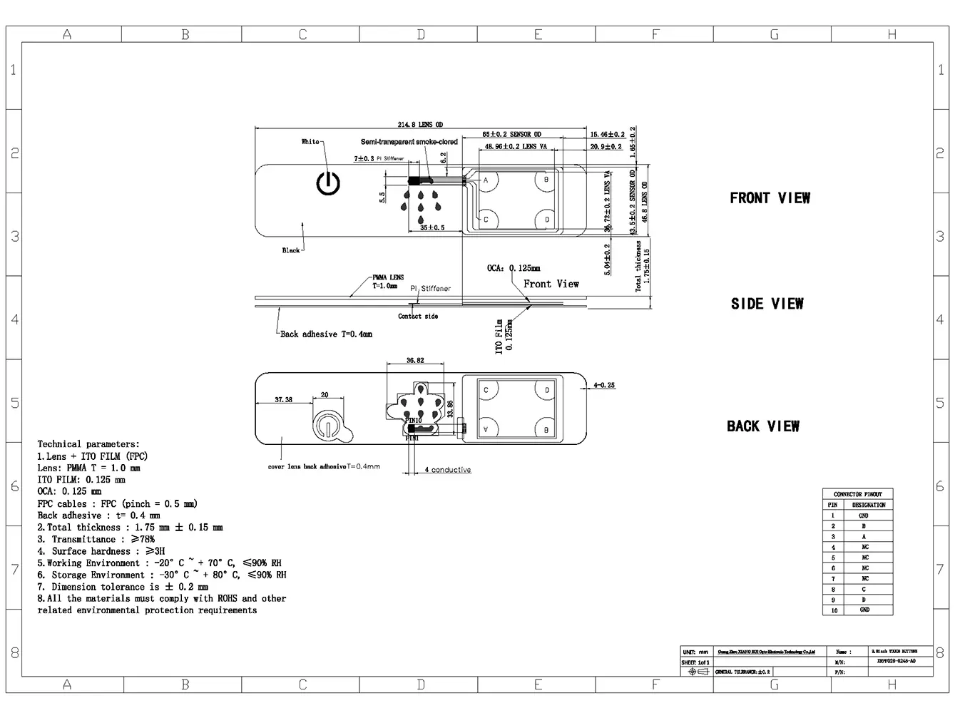 2.8 Inch Capacitive Touch Button Product Drawing