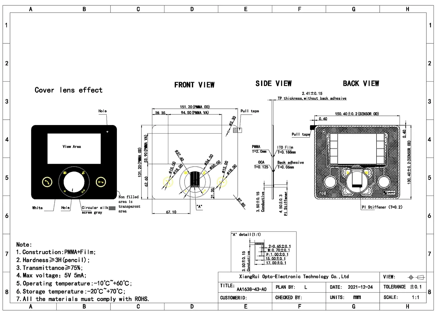 4.3 Inch Capacitive Touch Button Drawing