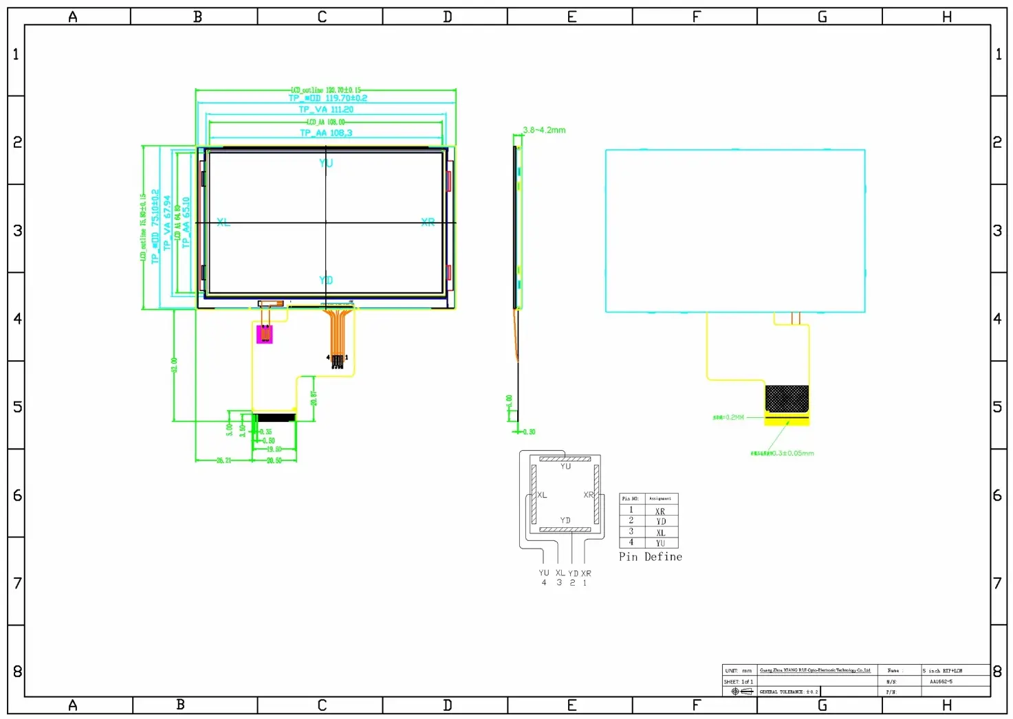 5.0-inch resistive touch screen product drawing