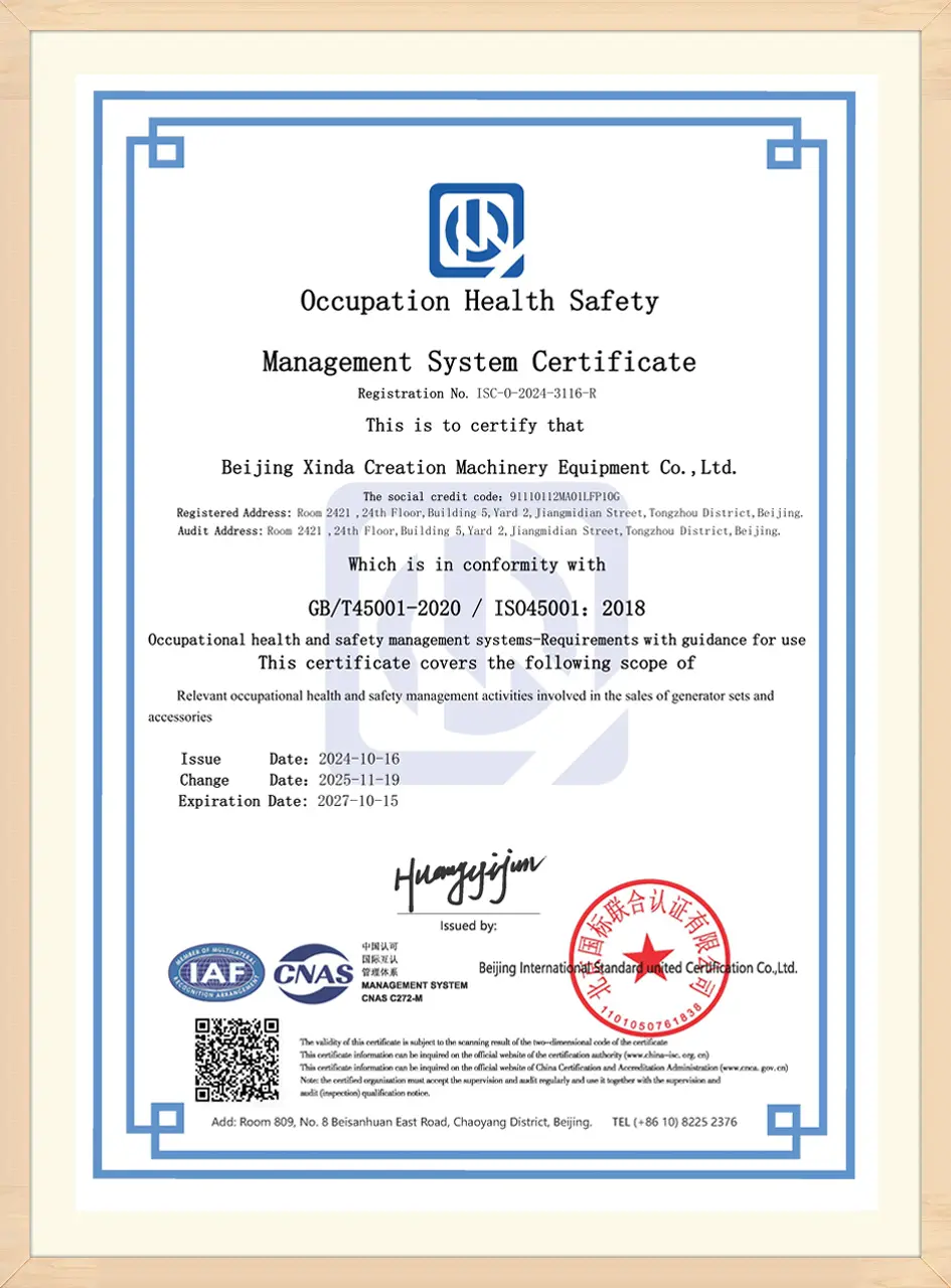 ISO 45001 occupational health and safety management system certificate
