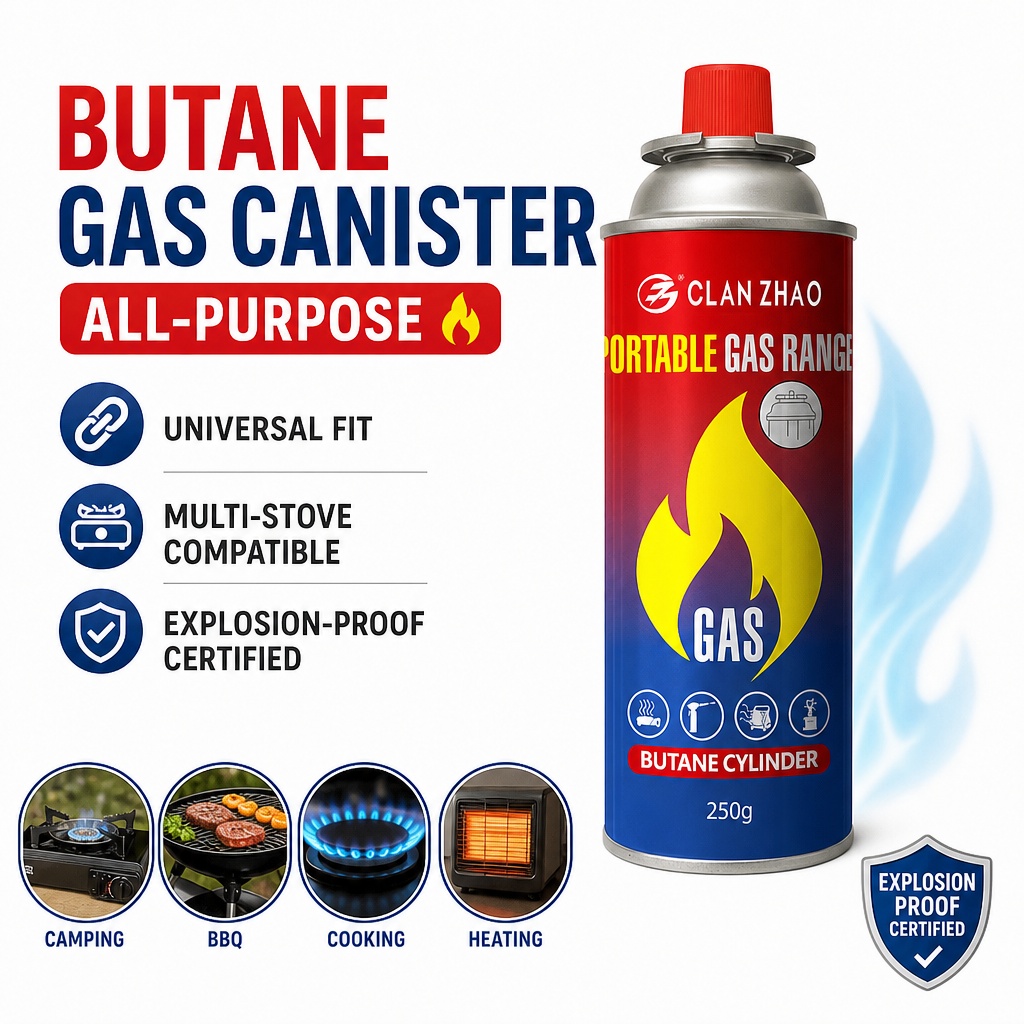 Premium butane gas canister for camping stoves and outdoor cooking