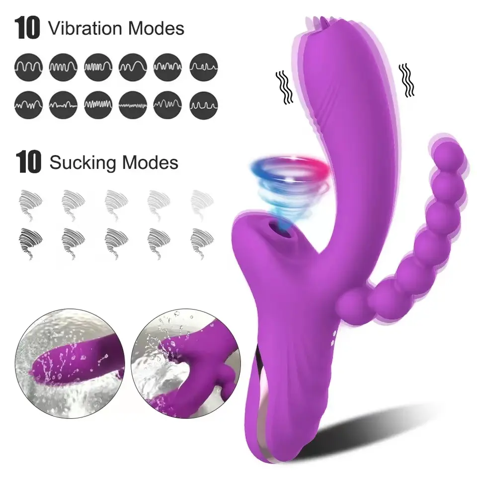 ODM Rabbit Vibrator 3 in 1 Clitoral Sucking Vibrator Anal Beads Sex Toy For Women Products, Supplier