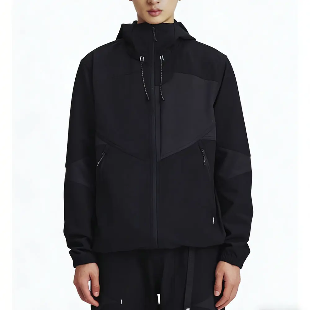 High-Quality XH-Fashion Men's Fluorescent Green Colorblock Softshell Jacket - Windproof Water-Resistant Hooded Outdoor Hiking Jacket Factory, Suppliers
