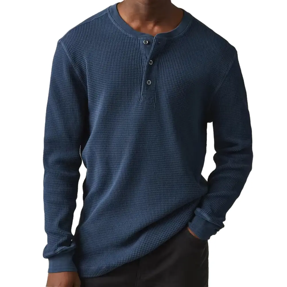 High-Quality XH-Fashion Men's Waffle Knit Henley Long Sleeve T-Shirt A Timeless Wardrobe Staple for Effortless Year-Round Style Manufacturer, Manufacturers