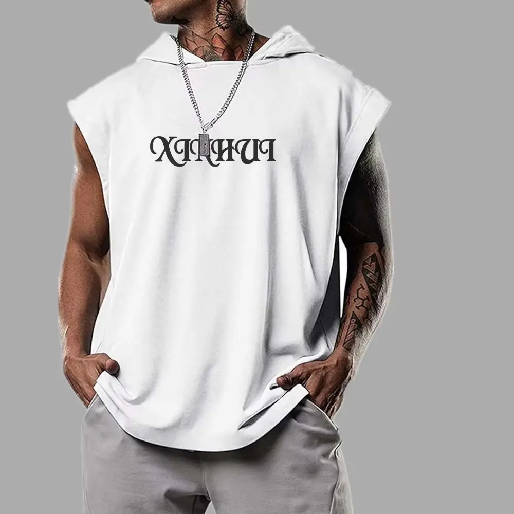 OEM XH-Fashion Custom Logo Sleeveless Hoodie for Men, Personalized Hooded Tank Top, Multi-Color Customizable Gym Workout Sleeveless Hoodie Factories, Suppliers