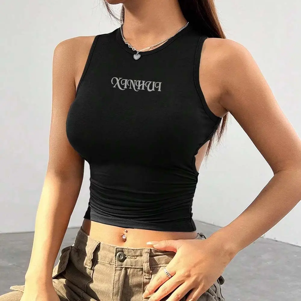 OEM XH-Fashion Custom Logo Women's Open Back Cropped Tank Top, Personalized Fitted Sleeveless Cami, Customizable Backless Crop Top for Her Manufacturers, Factory