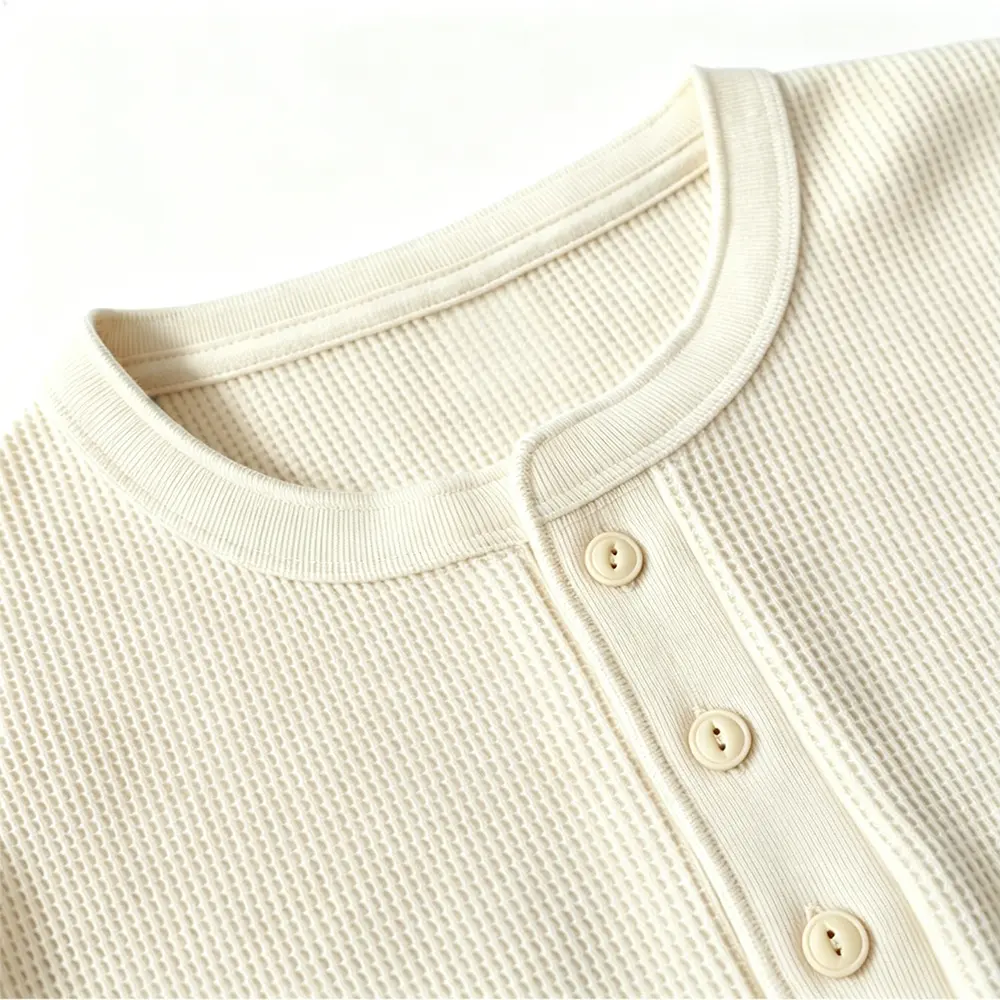 High-Quality XH-Fashion  Men's Light Gray Waffle Knit Henley Shirt - Thermal Long Sleeve Casual Everyday Top Factories, Factory