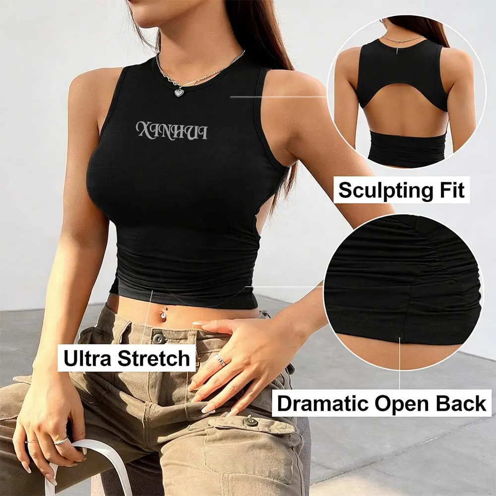 OEM XH-Fashion Custom Logo Women's Open Back Cropped Tank Top, Personalized Fitted Sleeveless Cami, Customizable Backless Crop Top for Her Manufacturers, Factory
