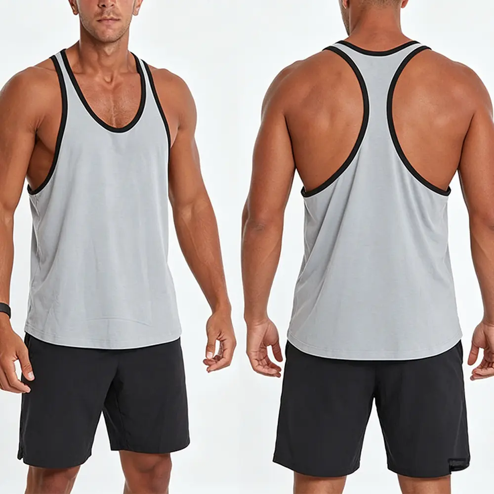 Custom XH-Fashion Custom Logo Contrast Binding Y Back Men’s Tank Top | Breathable Sleeveless Gym Workout Singlet OEM ODM Private Label Manufacturer, Suppliers