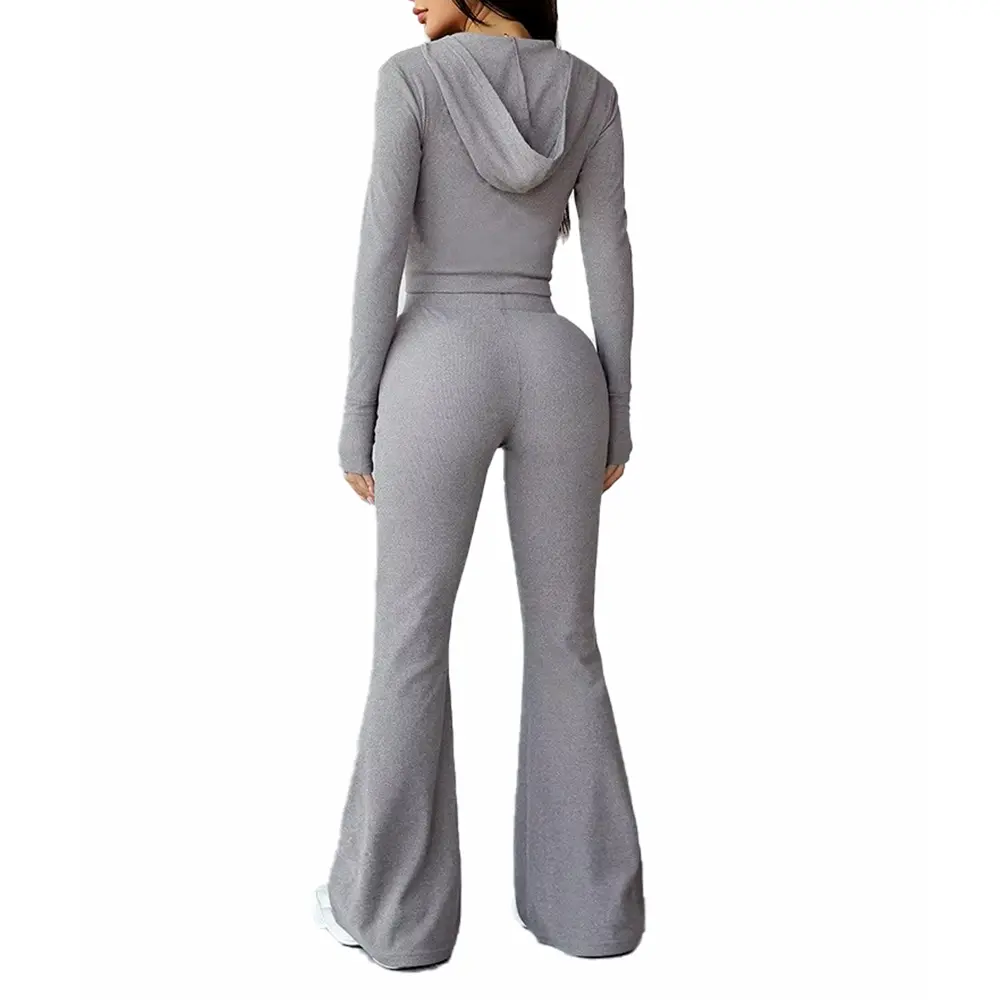 Custom XH-Fashion OEM Women's Ribbed Hooded Workout Set High Waist Flare Leggings Activewear Manufacturer Manufacturers, Suppliers
