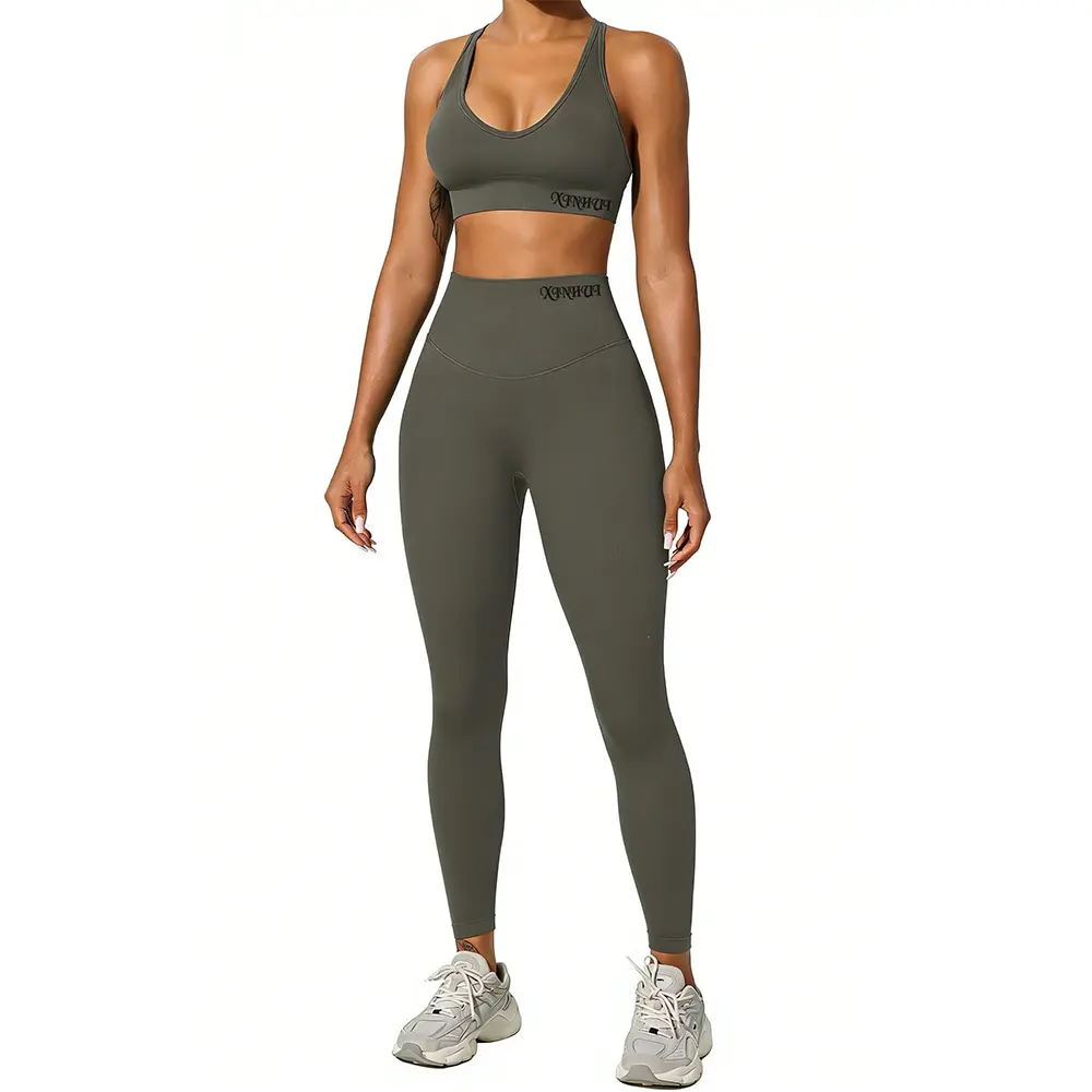 OEM XH-Fashion Custom Logo Cross Back Sports Bra And High Waist Leggings Set Women Gym Fitness Yoga Two Piece Set Activewear Workout Sportswear Supplier, Suppliers
