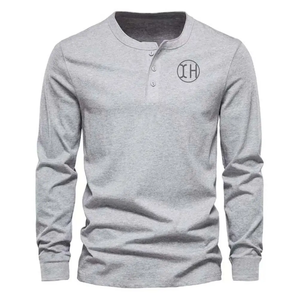 High-Quality XH-Fashion Custom Logo Men's Henley Long Sleeve Shirt, Personalized Button Henley Tee, Customizable Casual Cotton Shirt for Men Factories, Suppliers